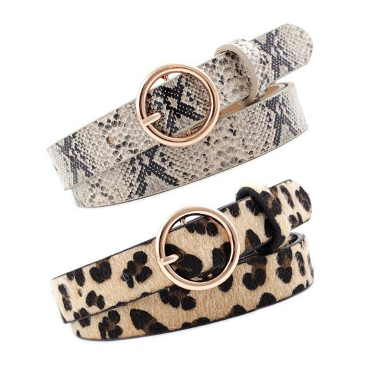 Fashion Round Button Animal Skin Belt - Leopard Zebra Snake Belt