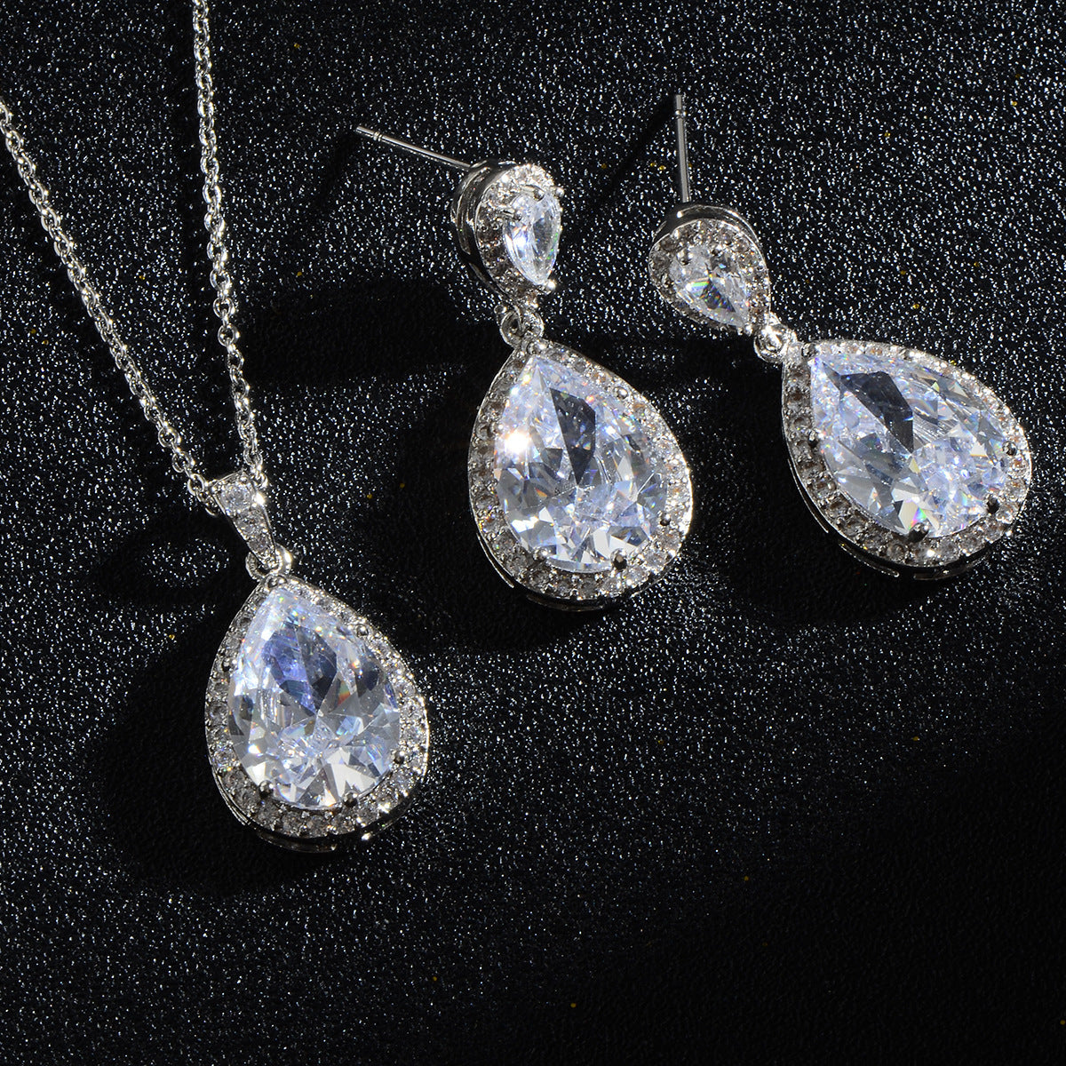 Luxury Bright Zircon Water Drops Wedding Jewelry Set - Bridal Wedding Jewelry Simple Graceful