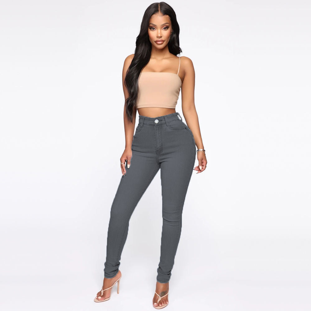 Slim High Waist Jeans - Demin Trousers With Pockets