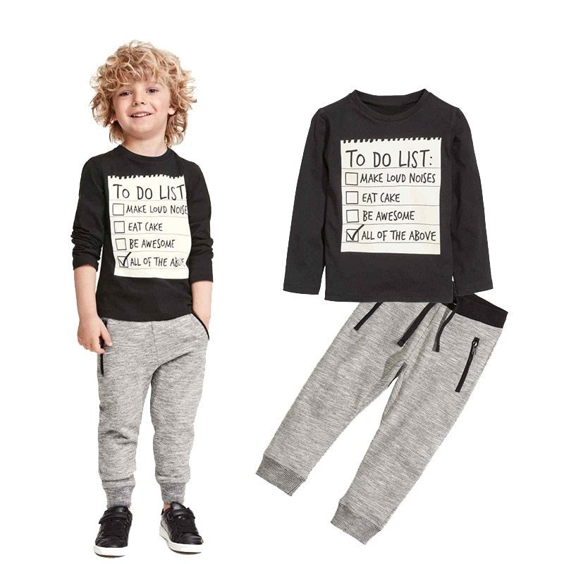 Stylish & Comfy Boys' 2-Piece Outfit – Perfect for Every Adventure!  Kids Boys Clothing Set Baby Boy Casual Clothes Spring Autumn Ccotton Long Sleeves T-shirt Pants 2pcs Suit For 3-7 Years - JumoShop