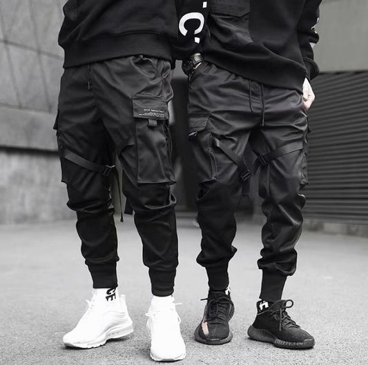 Ribbons Harem Joggers - Men Cargo Pants,  Streetwear Hip Hop Casual Pants