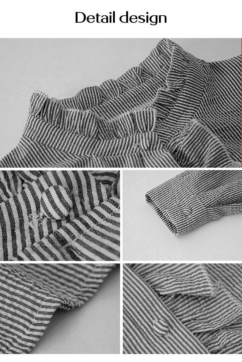 Striped Long Sleeve Shirt - Fashion Ruffle Design Button Up Tops Casual Office Blouse Elegant Commuting Women's Clothing
