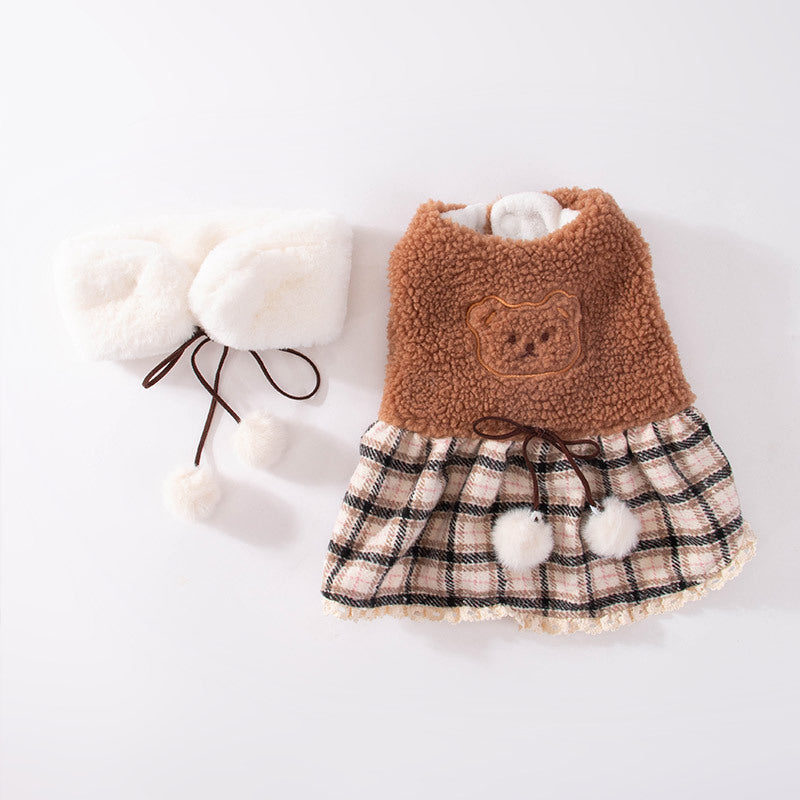 Fashion New Puppy Cute Bear Dress – Cozy & Adorable Tank Skirt with Scarf