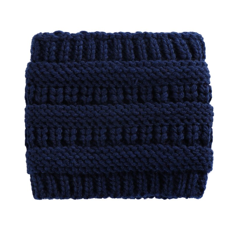 Women Headwrap Ponytail Beanies Hat - Winter Warm Ear Warmer Head Wrap Casual Crochet Turban Hats Female Soft Knit Woolen Caps