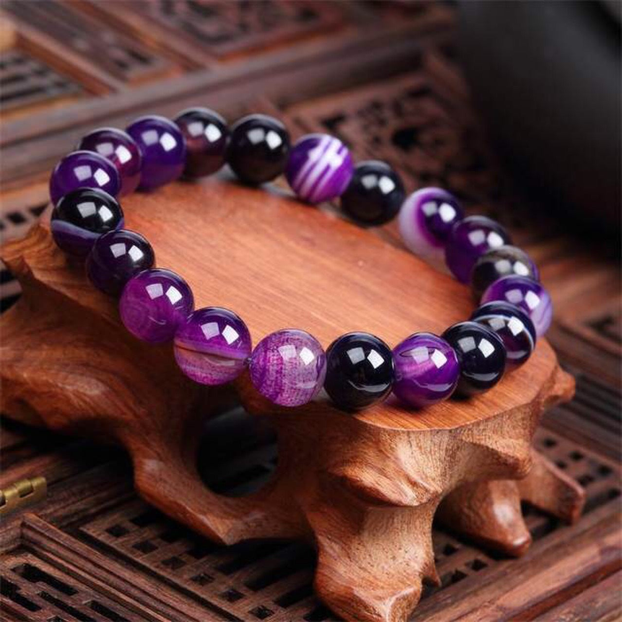 Beautiful Natural Violet Unisex Bracelet - En Pierre Naturelle Violet Pour Femme