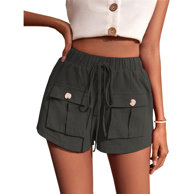 Casual Cargo Shorts With Pocket Loose Drawstring Pants - Summer Women