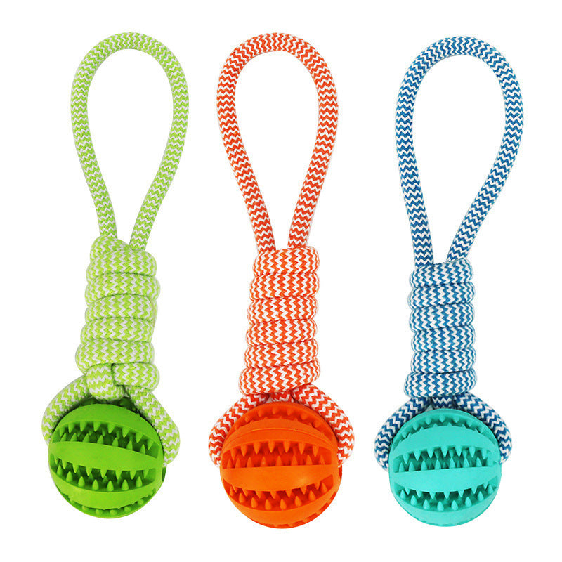 Dog Interactive Treat Rope With Rubber Leaking Balls - Dogs Chewing Bite Resistant Pet Tooth Cleaning