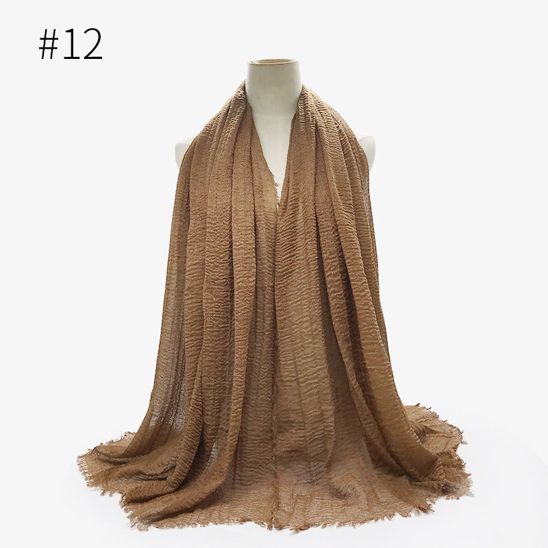 Bubble Plain Cotton fringe Scarf - Women Soft Solid Hijab Pashmina Wrap Hijab