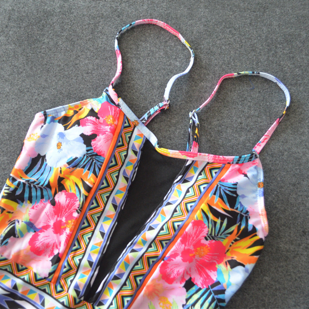 Sexy Mesh One-Piece Swimsuit - Floral Bathing Suit Patchwork Bikini