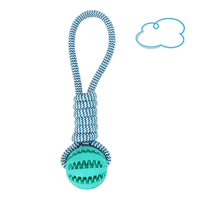 Dog Interactive Treat Rope With Rubber Leaking Balls - Dogs Chewing Bite Resistant Pet Tooth Cleaning