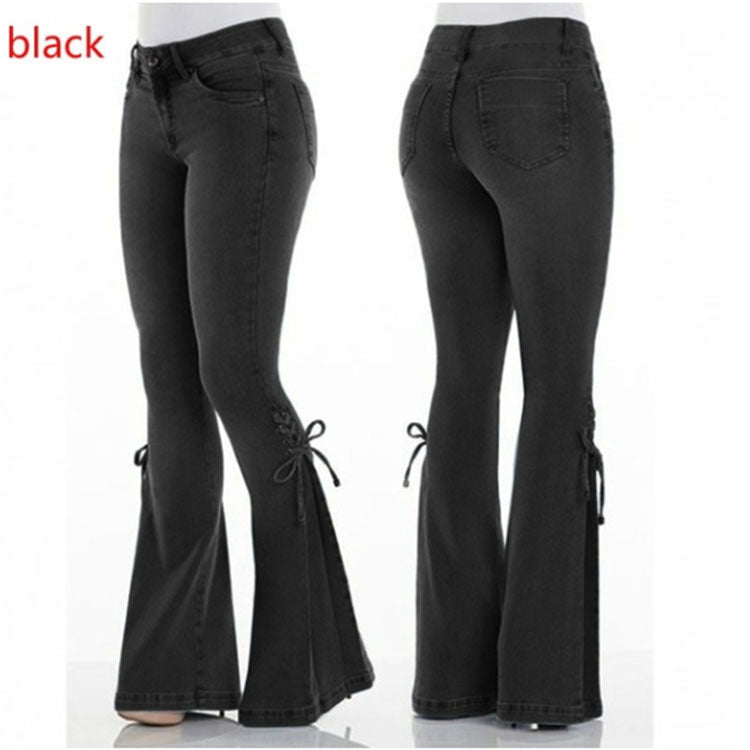 Ladies Mid-Waisted Denim Trousers - Stretchy Jeans