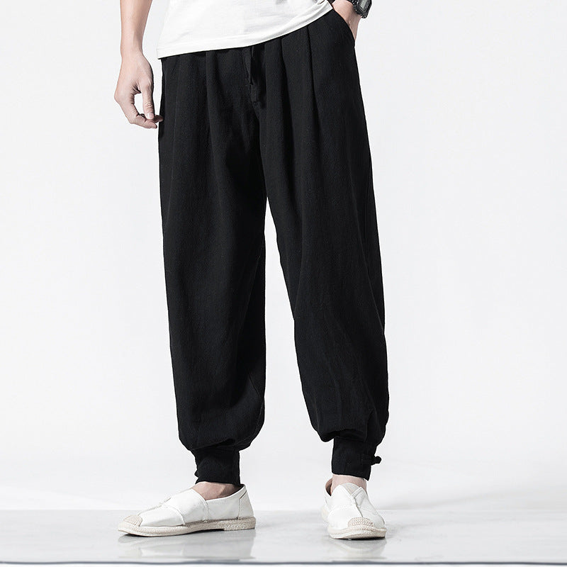 Chinese-style Cotton and Linen Casual Trousers - loose harem pants