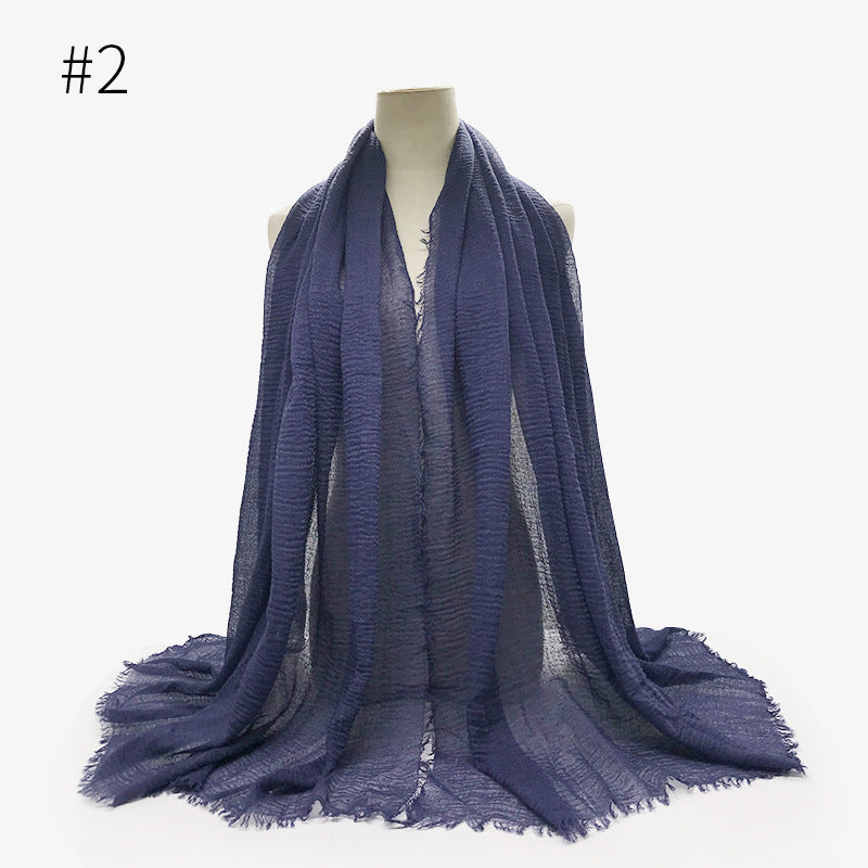 Bubble Plain Cotton fringe Scarf - Women Soft Solid Hijab Pashmina Wrap Hijab