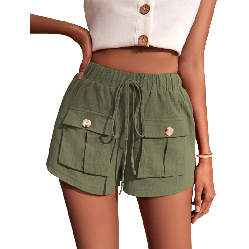 Casual Cargo Shorts With Pocket Loose Drawstring Pants - Summer Women