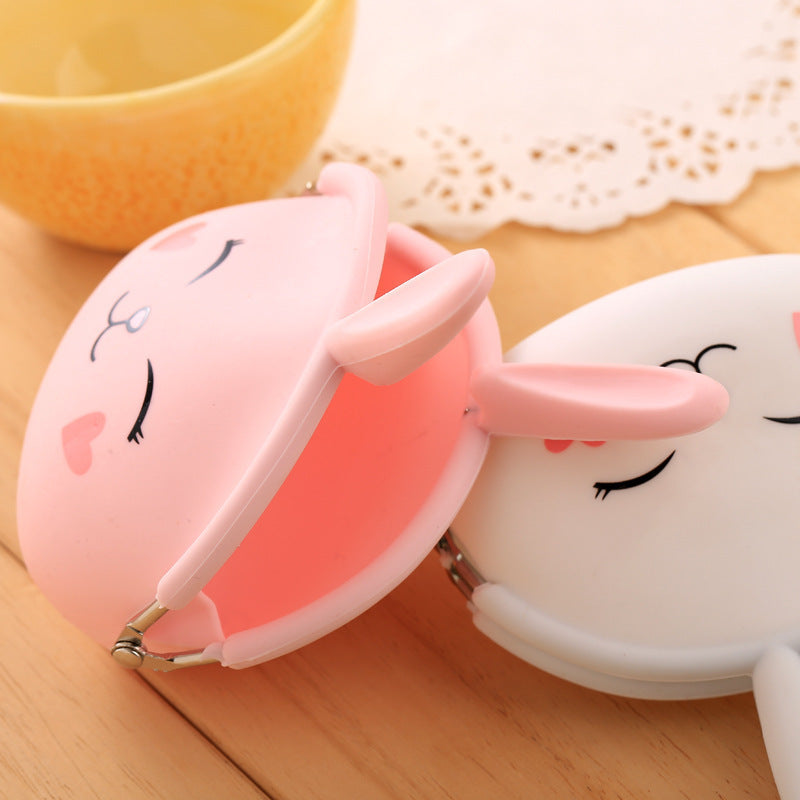 Korean Cartoon Silicone Rabbit Coin Purse – Cute Candy Color Mini Key Bag for Ladies