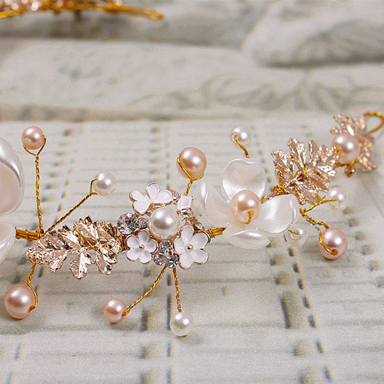 Wedding Headdress Ornaments - Pearl Ceramic Golden Hoop Luxury Wedding Headdress