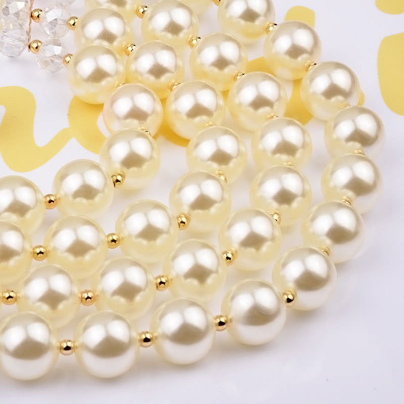 Europe Crystal Pearl Long Necklace Earrings - Bride jewelry set accessories