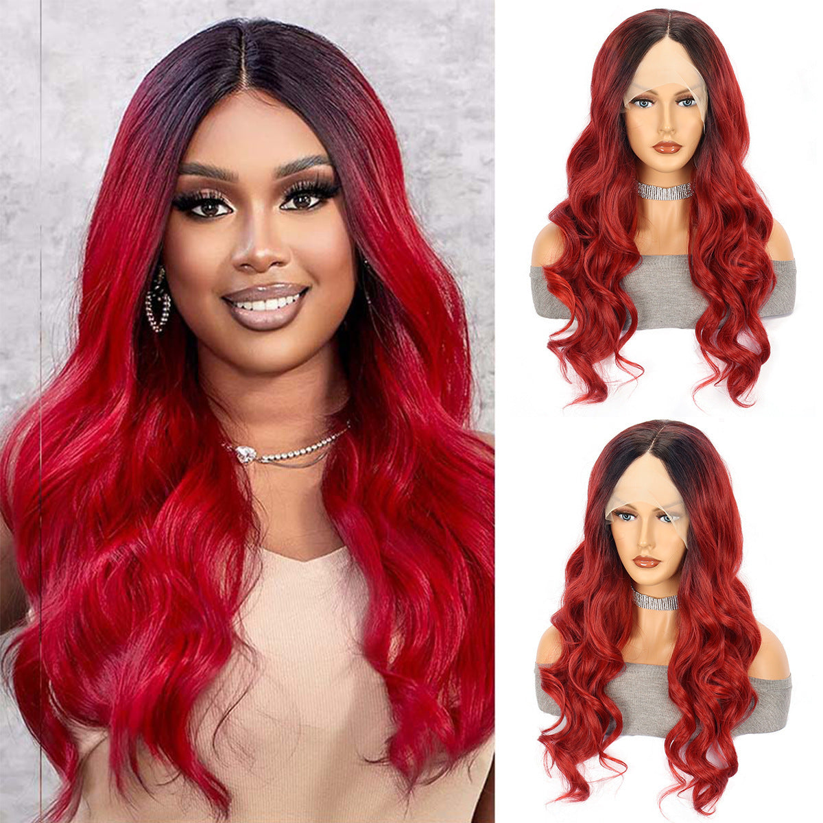 Red Large Wave Long Curly Synthetic Wig