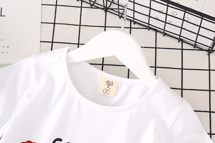 Kids White T-shirt Denim Skirt 2pcs Girls Suits