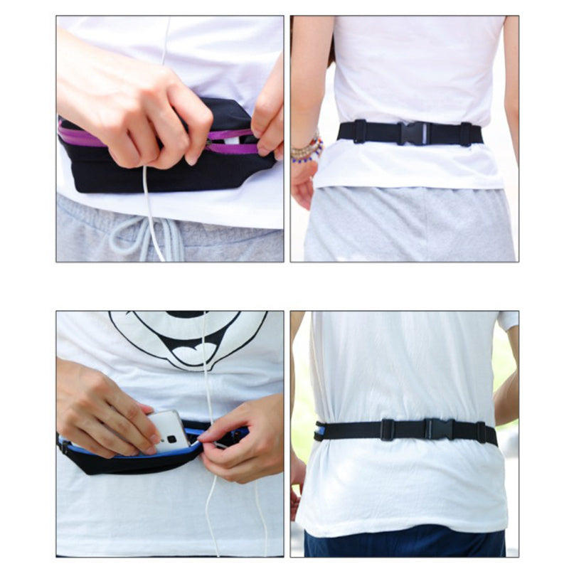 Sports Waist Bag With Double Pocket - Slim Zip Running Phone Belt Bags