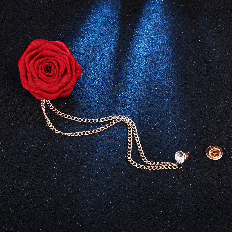 🌹Handmade Rose Brooch with Tassel – Elegant Unisex Suit Pin