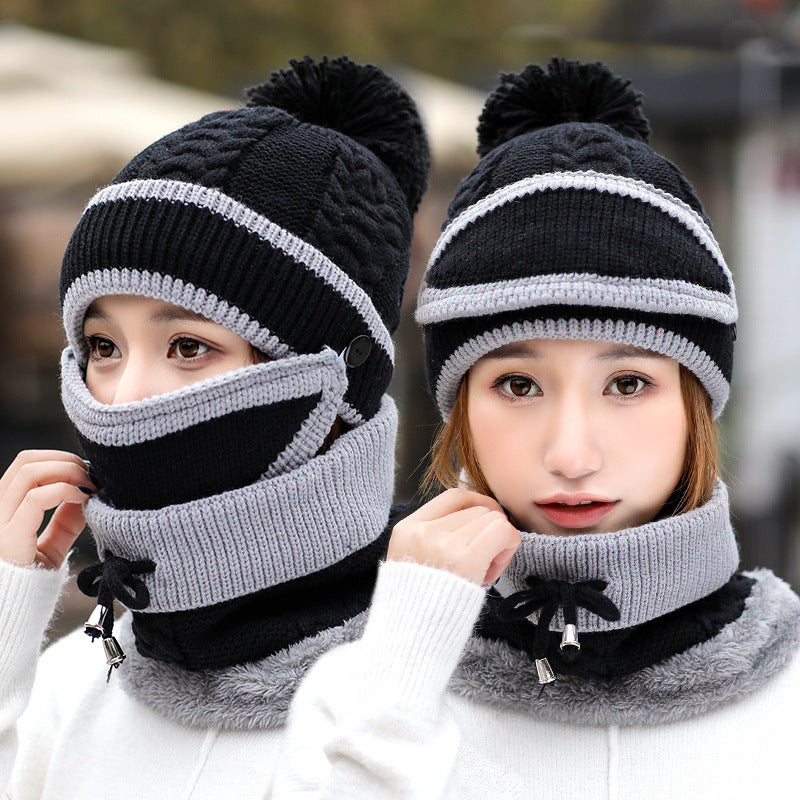 Winter Women 3pcs Knitted Beanie Hat - Scarf Set Warm Hat