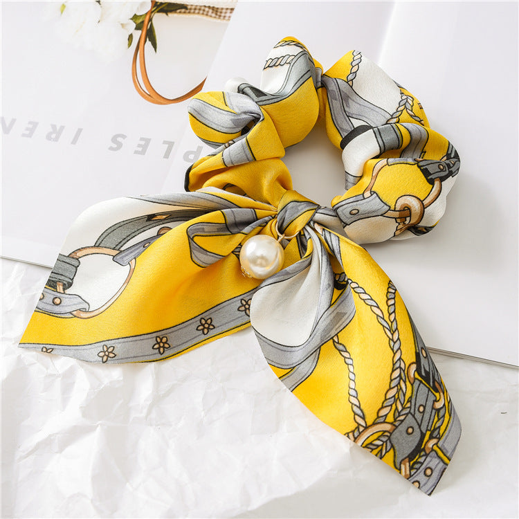 Pearl Pendant Large Intestine Ring Hair Band Women's Hair Knot Knotted Big Bow Hair Rope - JumoShop