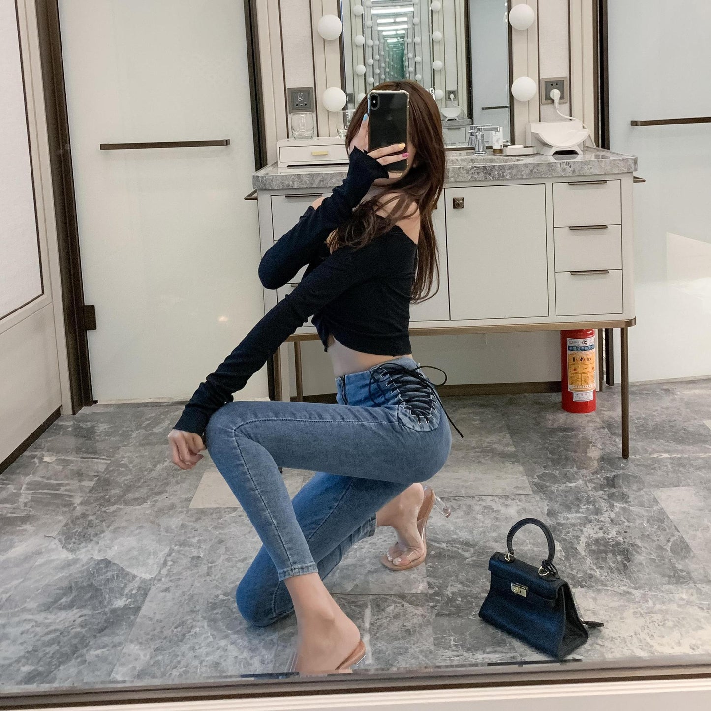 High Waist Skinny Cropped Pencil Jeans