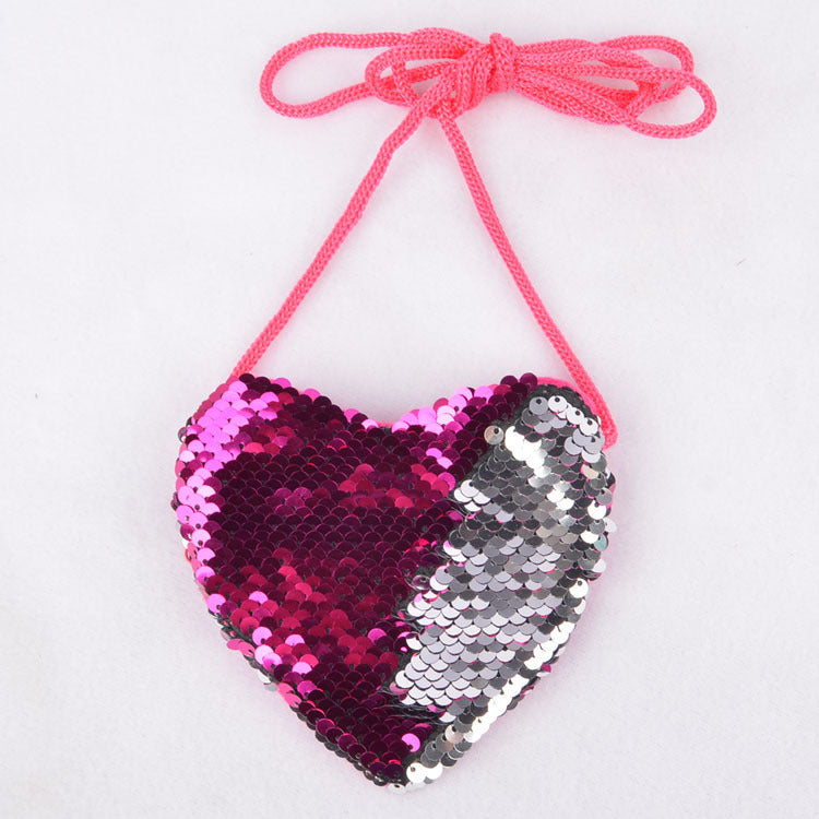 Sequined Layered Mini Bag - Heart Shaped Children's Coin Purse
