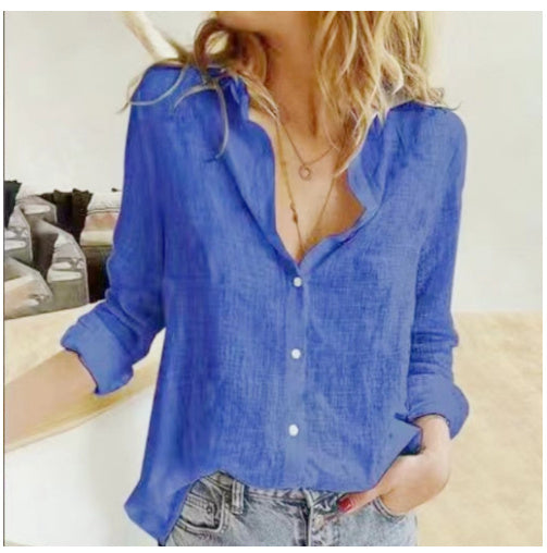 Loose Button Lapel Cardigan Top - Long Sleeve Shirt Women Blouses