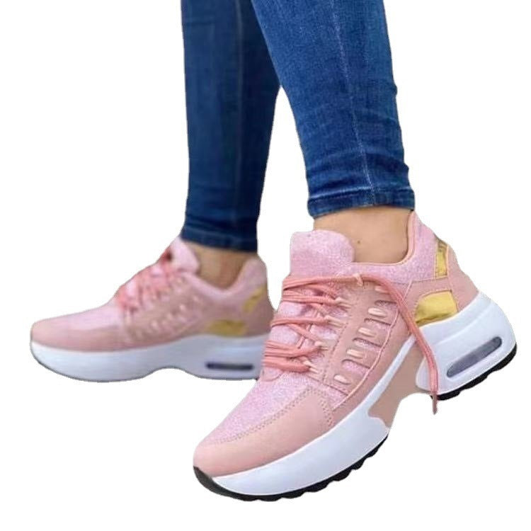 Lace Up Sneakers for Women - Wedge Heel Running Sports Shoes
