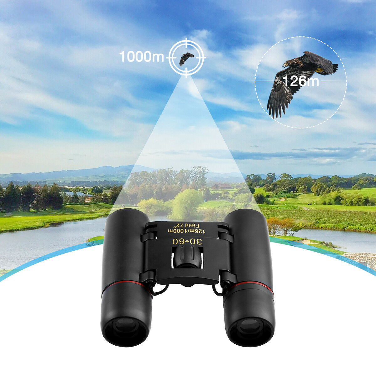 Binoculars 30x60 Zoom Travel Compact Folding Telescope - Hunting Day Night Outdoor Small Pocket Binoculars