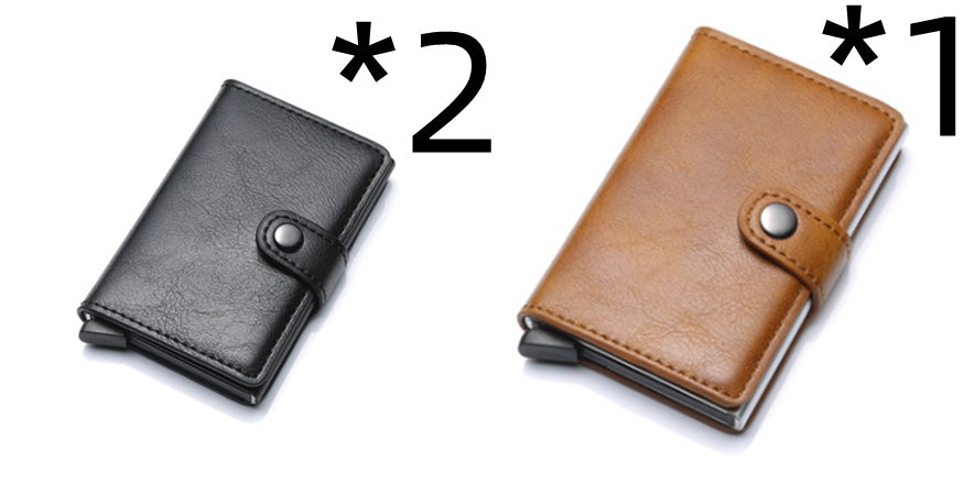 Anti-theft Men Vintage Wallet - Aluminum Metal Purse Leather Cover