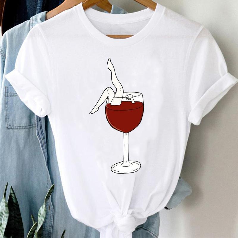Sip & Style Wine Graphic Tee – Fun & Casual Short-Sleeve T-Shirt! Women Printing Clothing Wine Lady Short Sleeve Casual - JumoShop