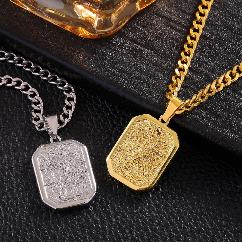 Artistic Retro Tree Of Life Relief Hip Hop Necklace
