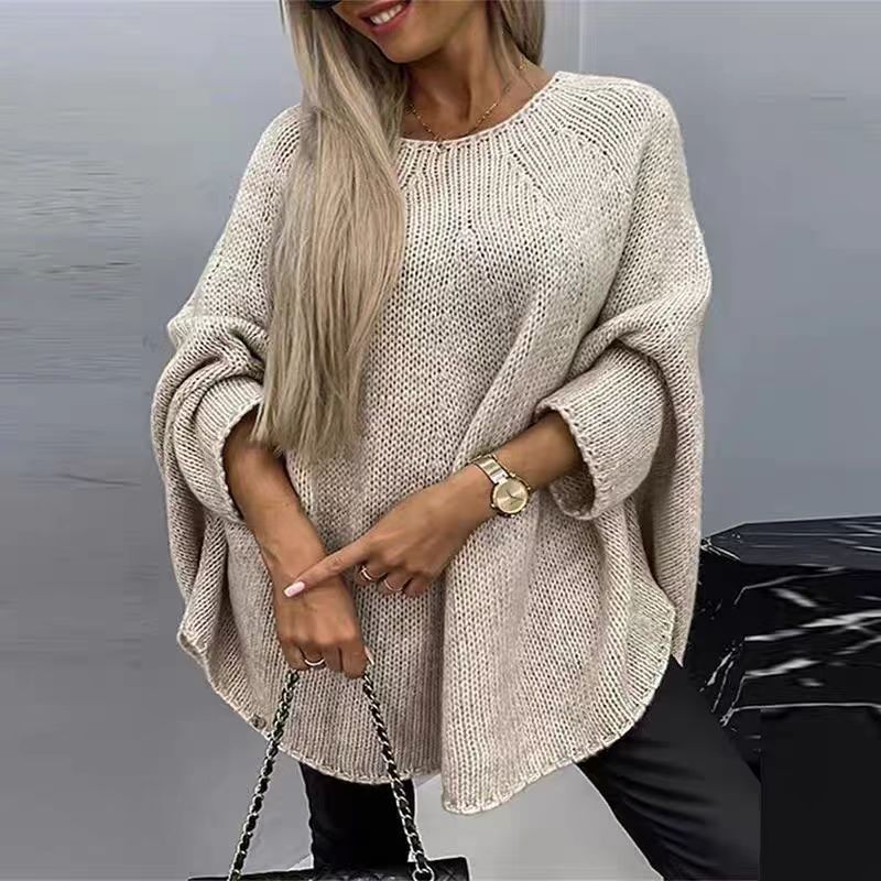 Winter Loose Batwing Sleeve Pullover Sweater - Fashion Oversized Knitted Shawl Sweater Tops For Women Clothing
