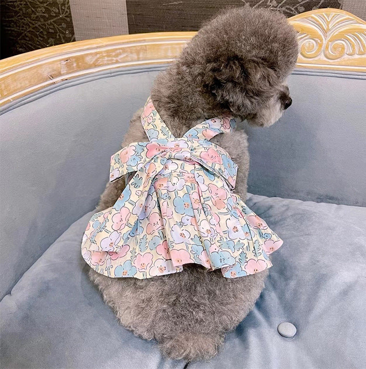 Dog Universal Cotton Blue and White Skirt with Holding Hand Rope – Stylish & Comfortable Pet Dress