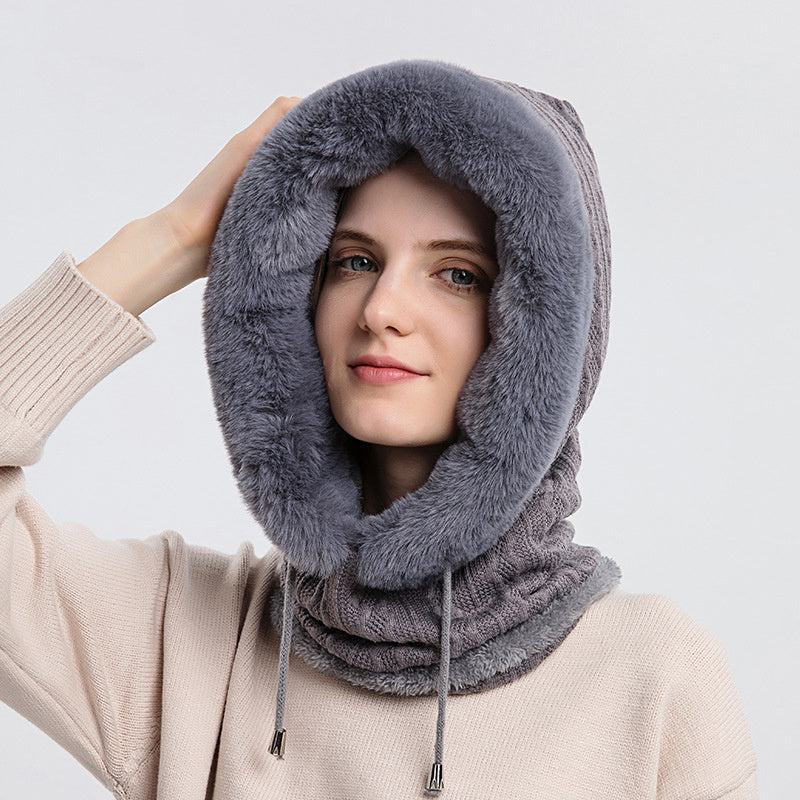 Winter Thick Plush Hat With Scarf - Windproof Warm Knit Hats Hooded For Women