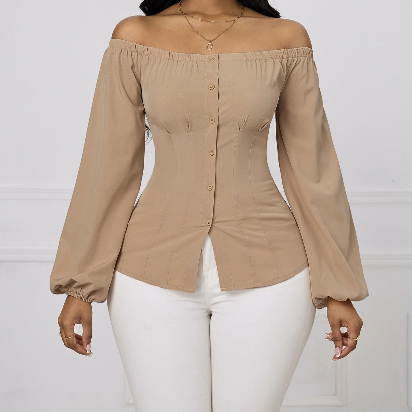 Ladies' Solid Color One Shoulder Waist Slimming Fashion Shirt