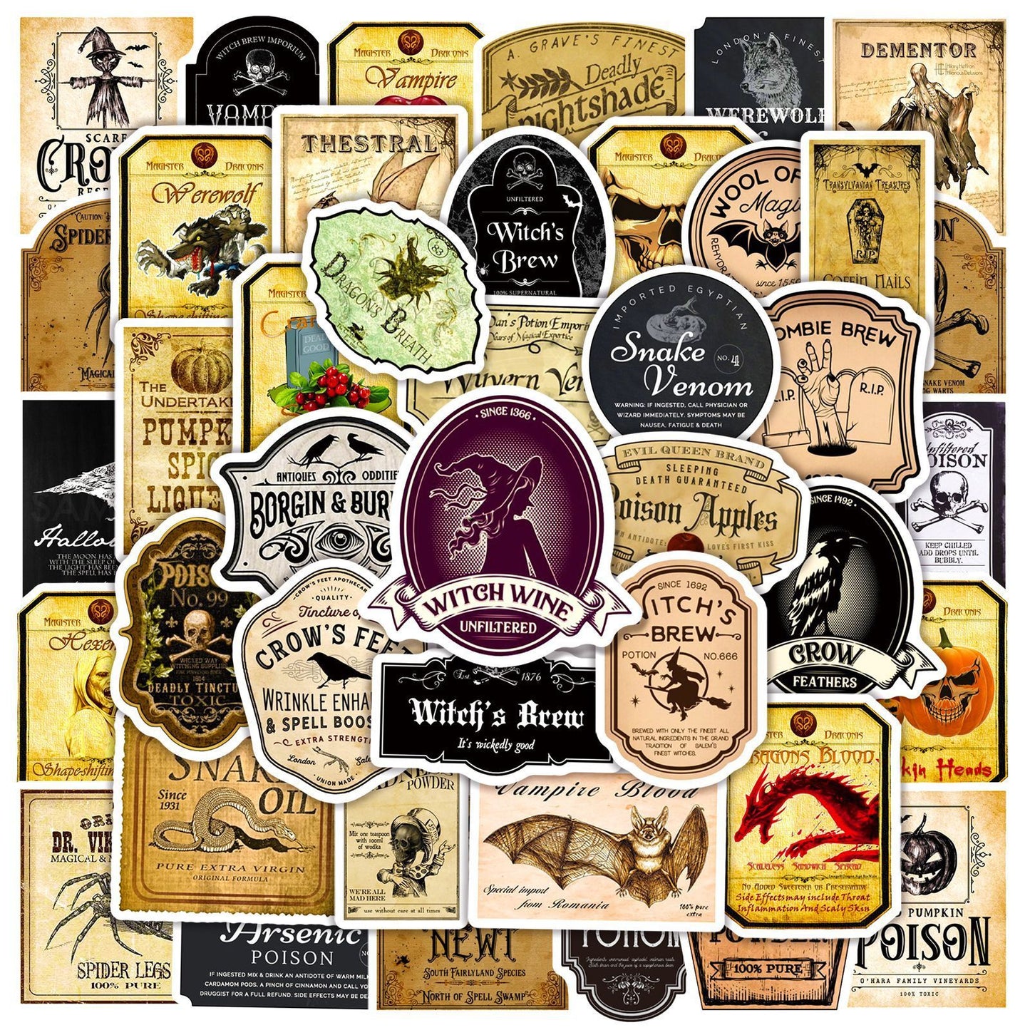 50 Vintage Halloween Bottles With Graffiti Stickers - JumoShop