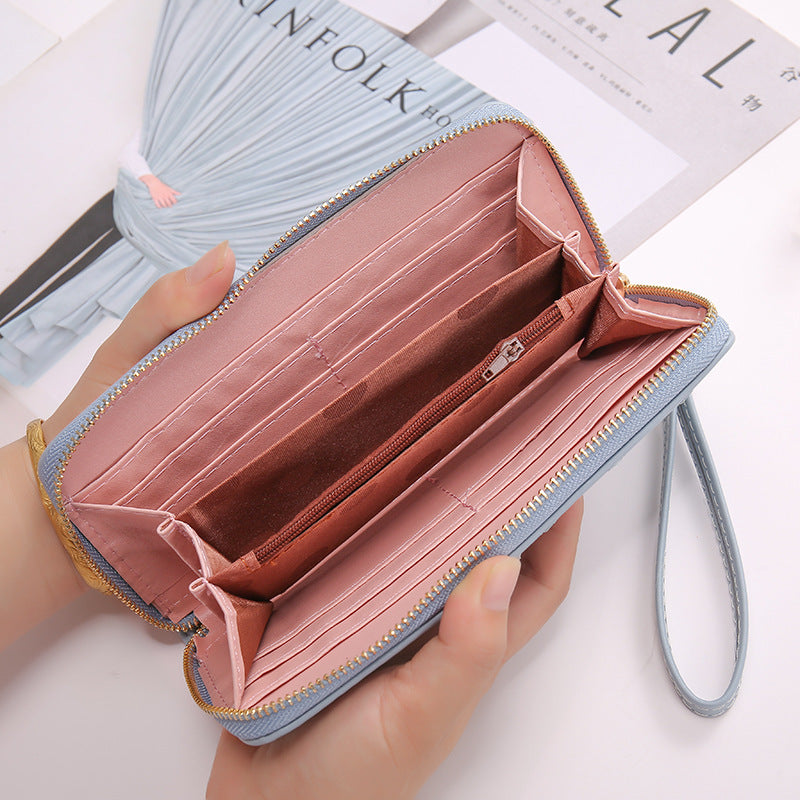 Long Crown Embroidery Thread Single Zip Clutch Women's Wallet