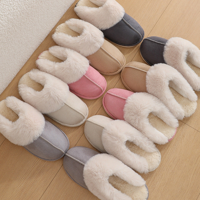 Winter Warm Plush Home Slippers - Indoor Fur Slippers, Women Soft Lined Cotton Shoes
