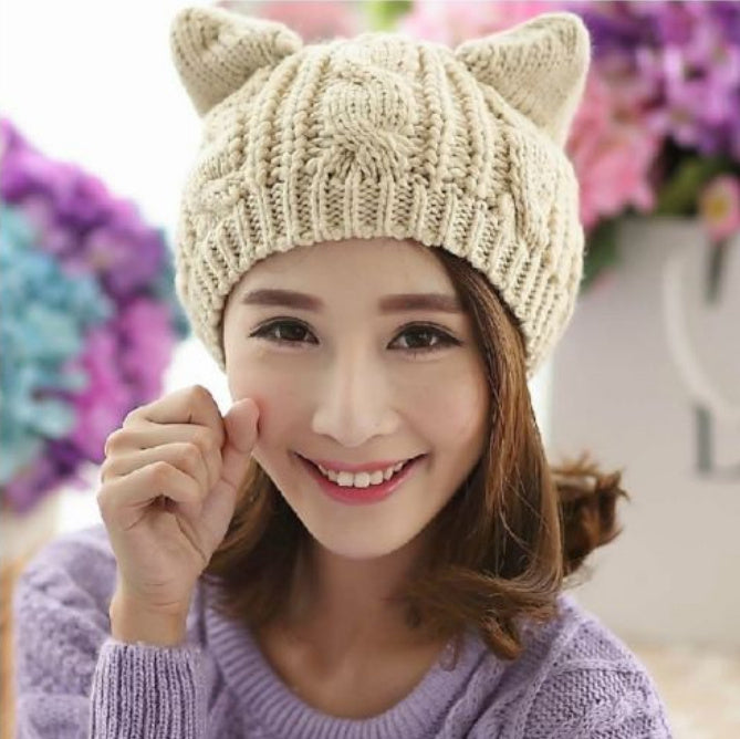 Hand Made 3D Cute Knitted Cap - Ear Beanie For Winter