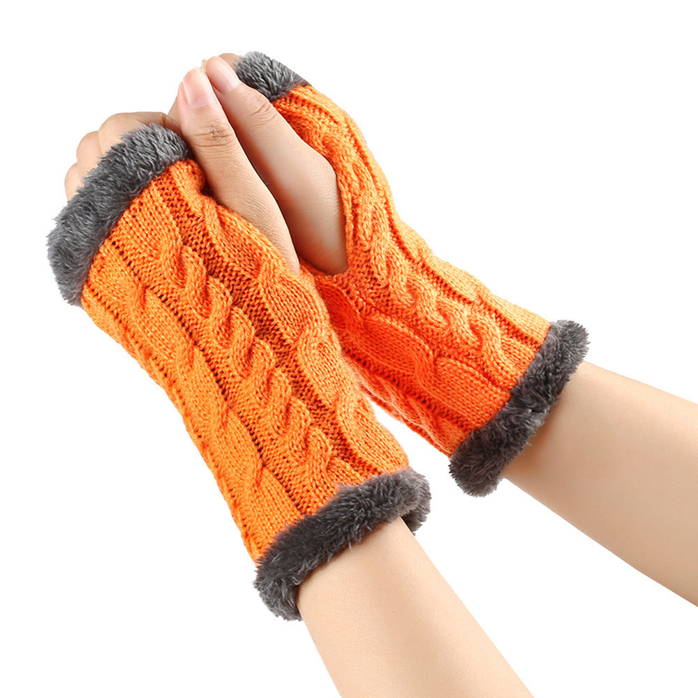 Winter Plush Gloves - Twist Knitted Fingerless Fleece Gloves Women Warm Thickened Woolen Gloves