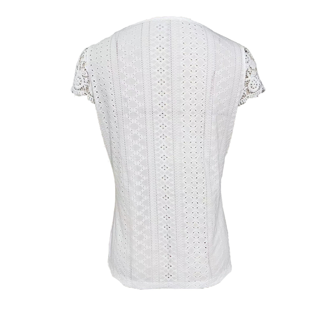 Ladies' Lace Patchwork Sleeves With Hollow Buttons, Casual V-neck Versatile Solid Color Shirt Top