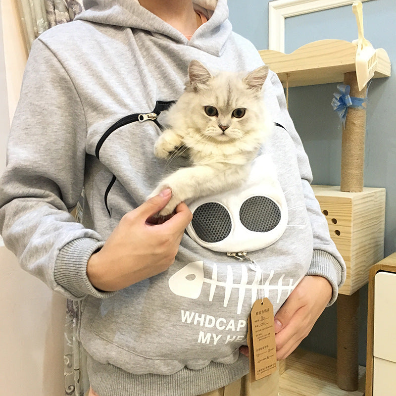 Women Hoodie Sweatshirt With Cat Pet Pocket Design - Long Sleeve Sweater Cat Outfit