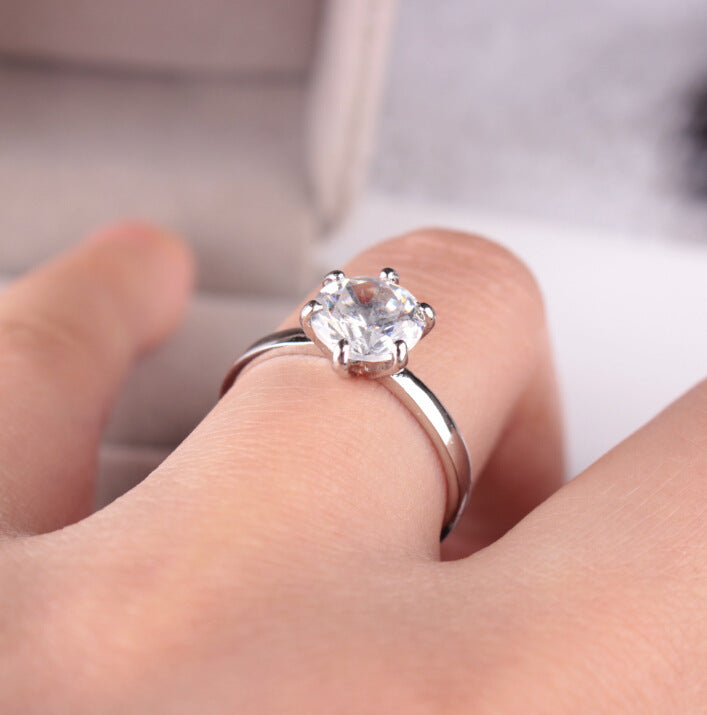 925 Silver Six-Prong Zirconia Ring - High-Diamond Wedding Couple Accessories Engagement Ring