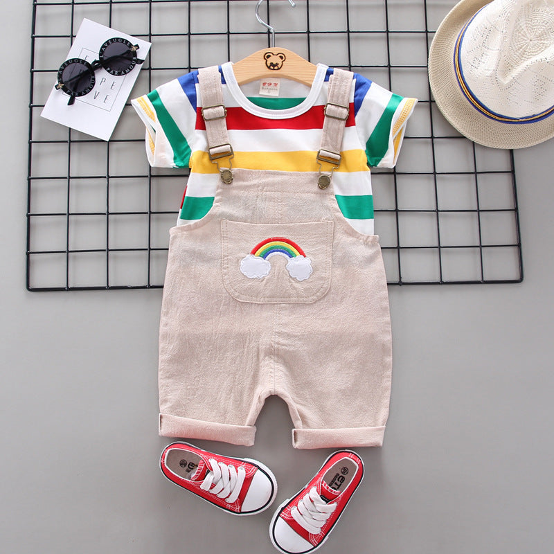 Rainbow Design Romper Pants and Top - Boys and Girls Baby Kids clothing Set