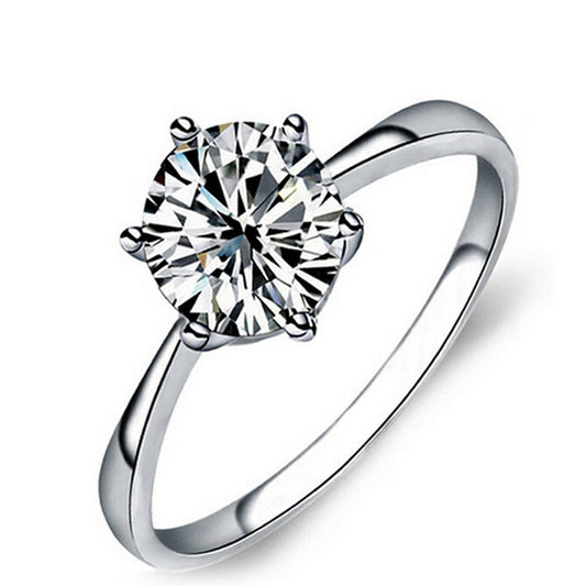 925 Silver Six-Prong Zirconia Ring - High-Diamond Wedding Couple Accessories Engagement Ring