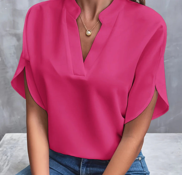 Sleek Short-sleeved  V-neck Chiffon Shirt - New V-neck Shirt Women's Casual Versatile Clothing